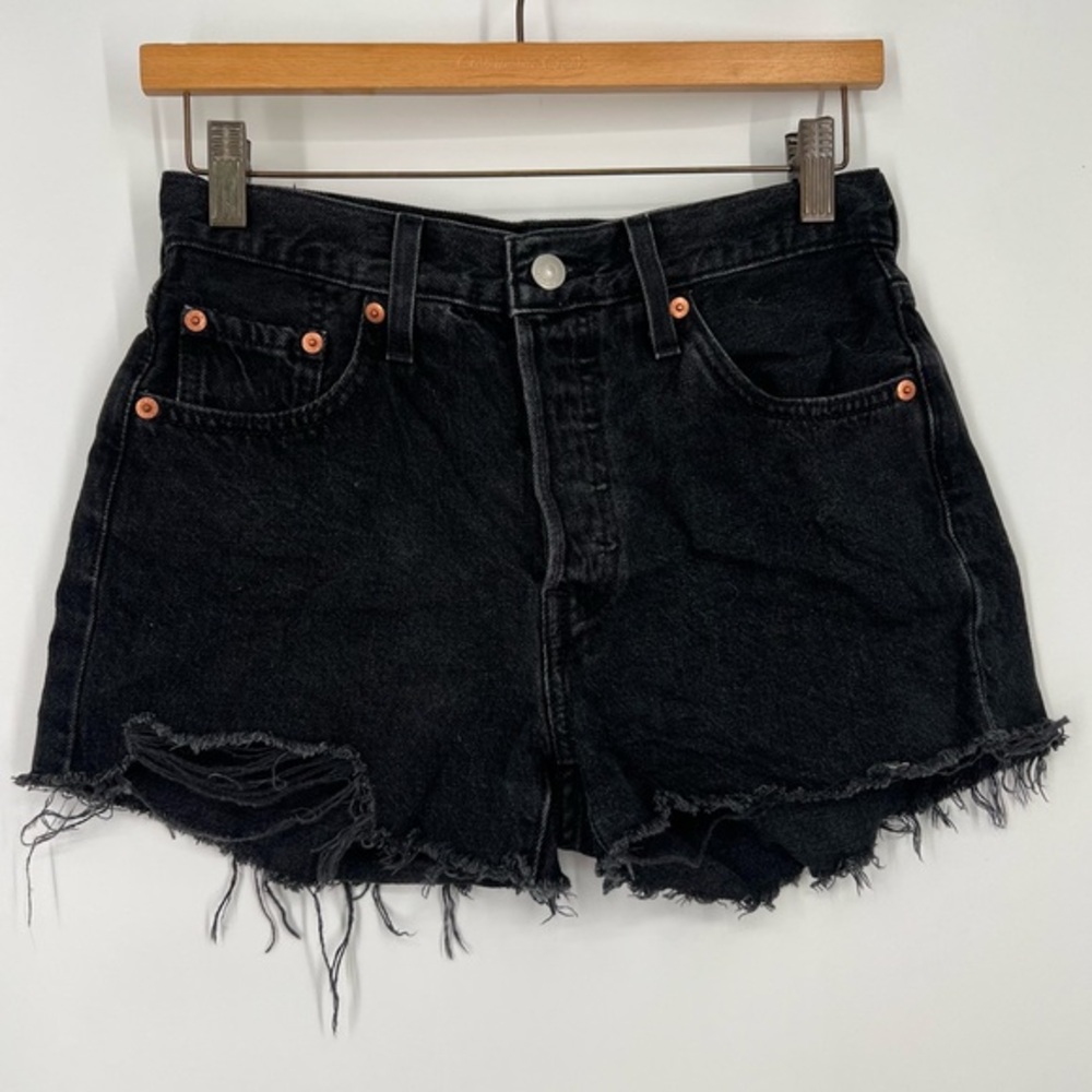 Levi’s Black 501 Distressed Button Fly Shorts
